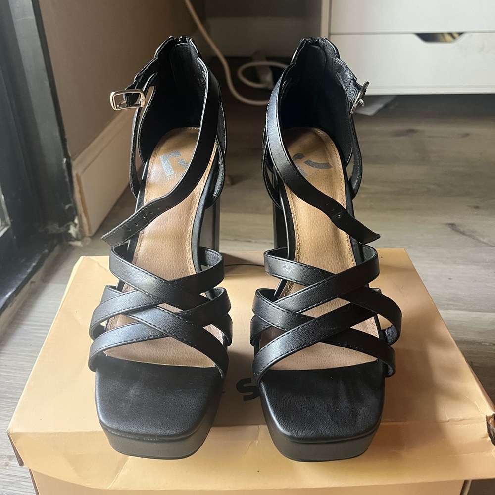 Black platform wedge heels